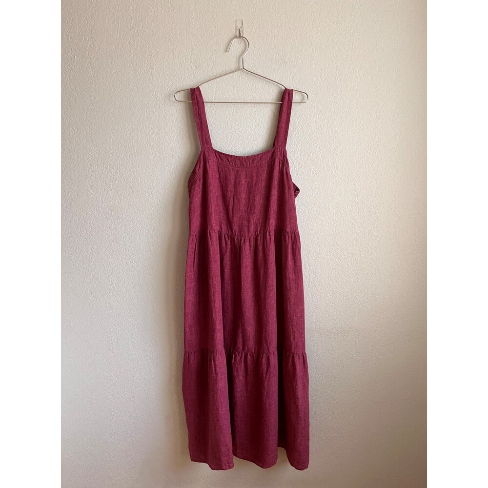 Eileen Fisher Washed Organic Linen Delave Tiered Dress in Berry Size MEDIUM